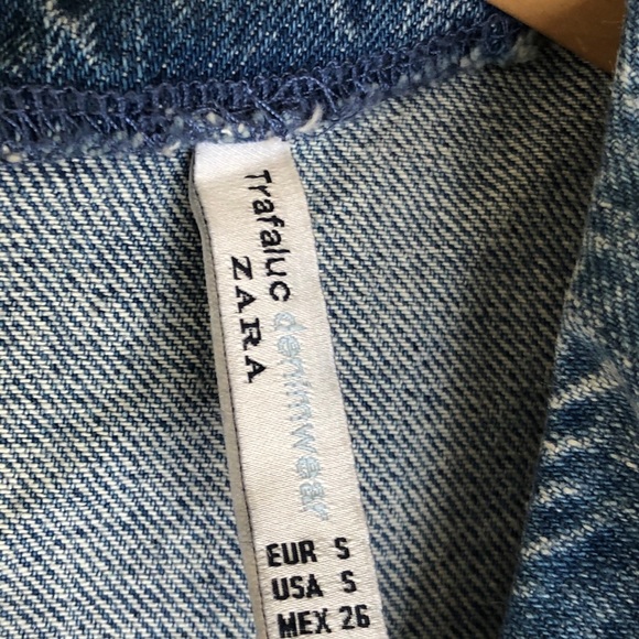 Zara cropped Chambray Denim Ruffle Top S Raw - Picture 8 of 8